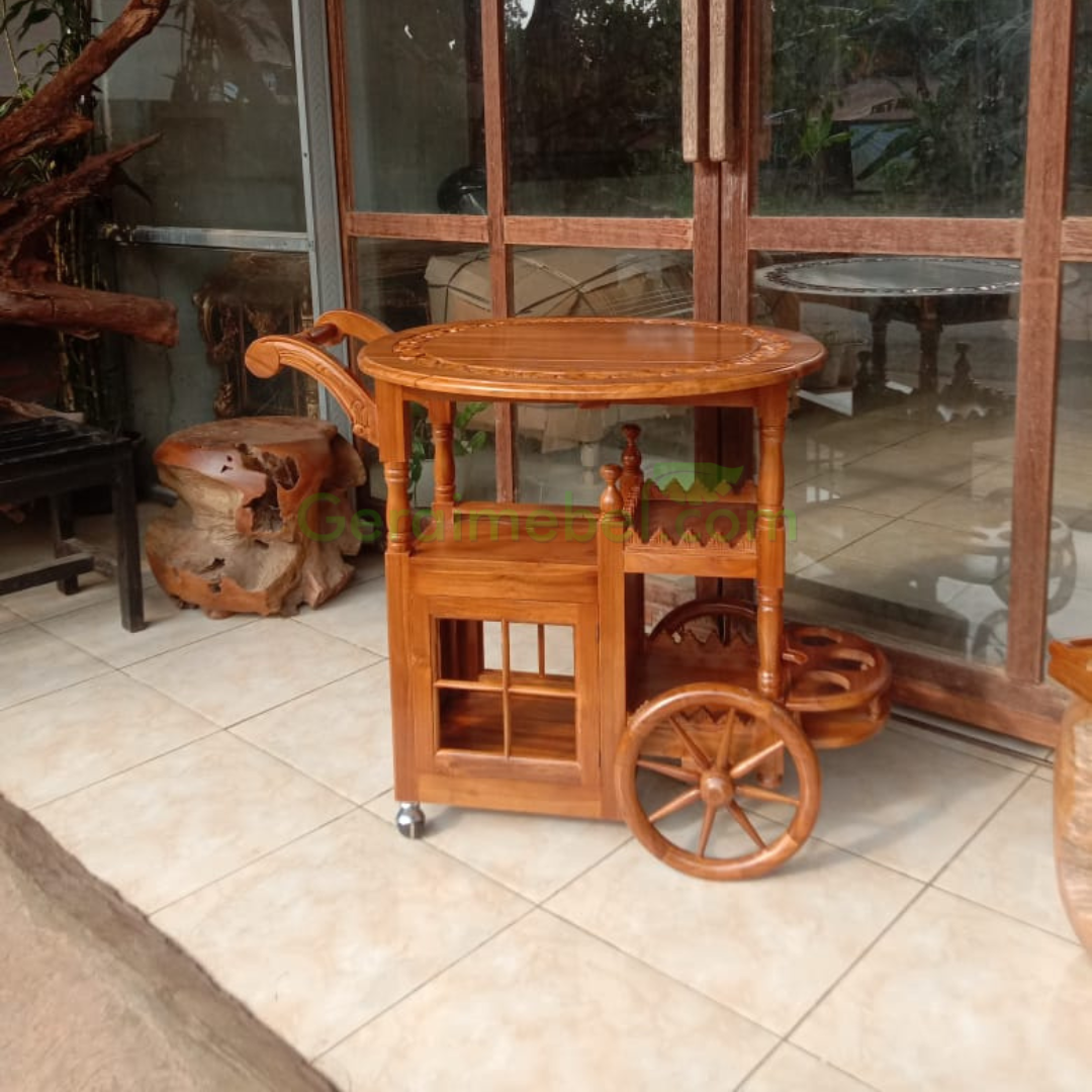 troli kereta dorong kayu jati