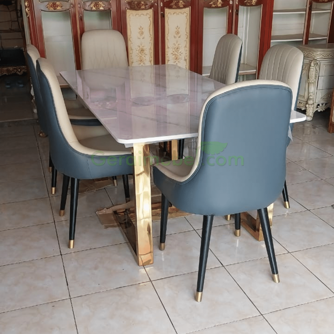set meja makan marmer elegan 6 kursi