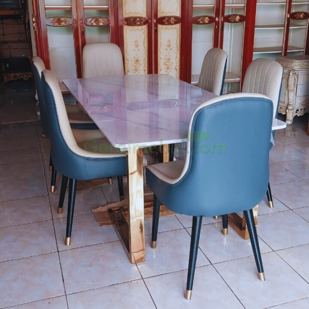 set meja makan marmer 6 kursi sofa