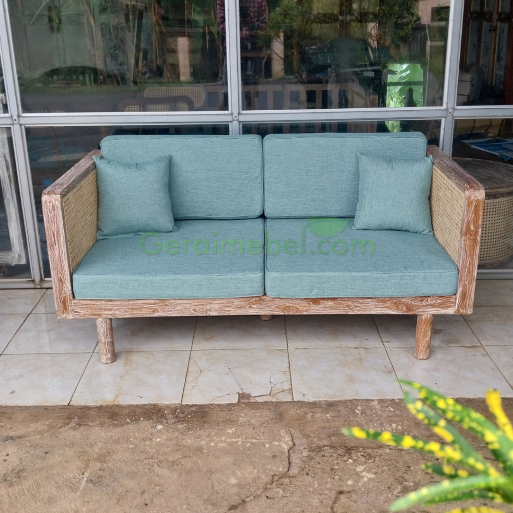 Sofa Tamu Minimalis Kayu Jati Mix Rotan