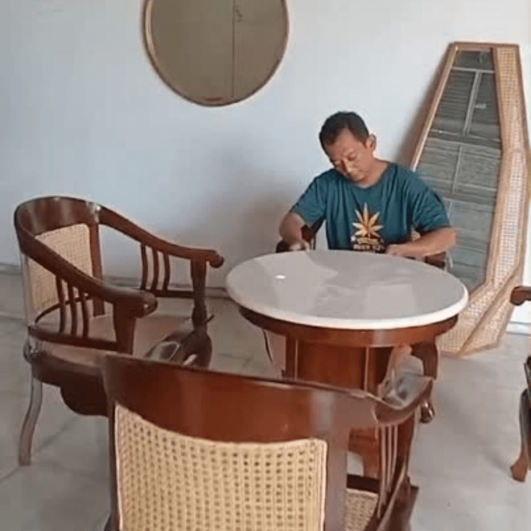 Set Kursi Teras Rotan Kayu Jati