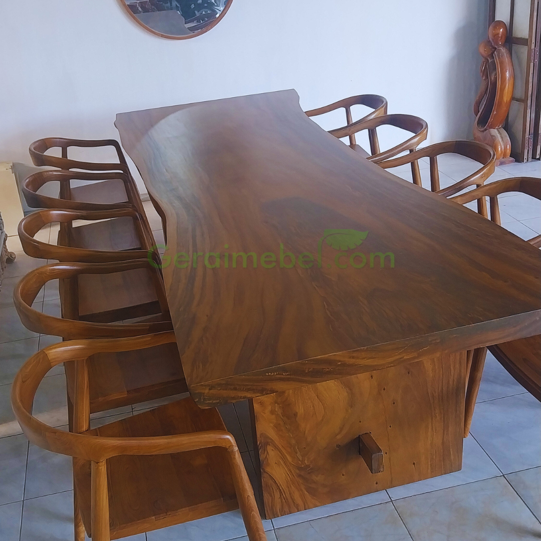 meja kayu solid 3 meter set 10 kursi