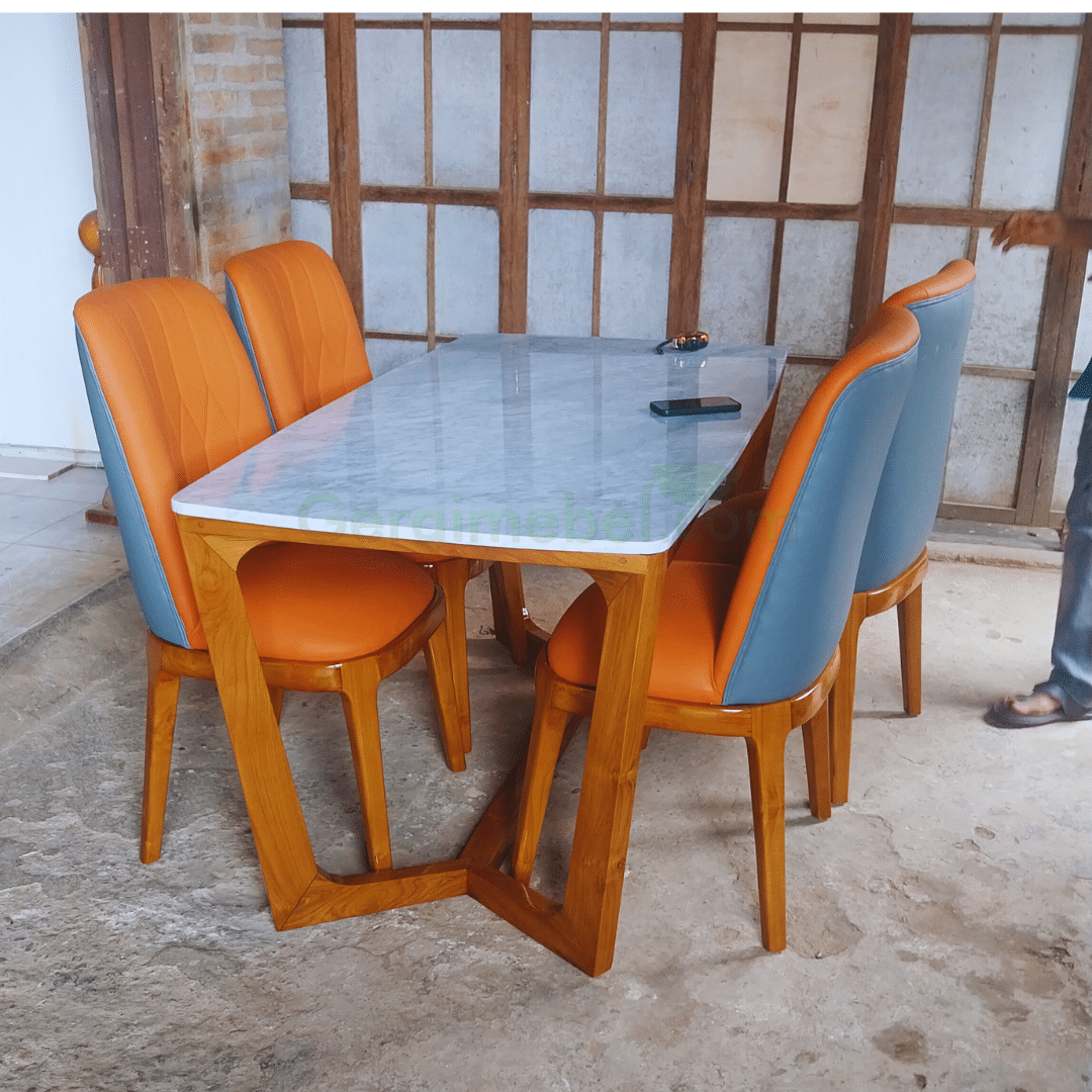 Set Meja Makan Marmer 4 Kursi Sofa Minimalis