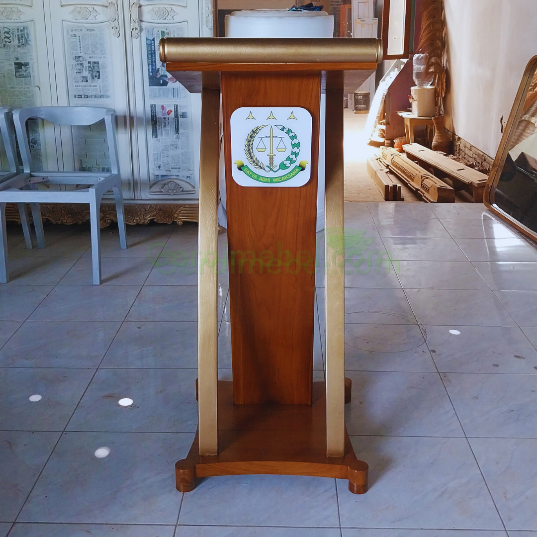 mimbar podium kayu jati minimalis elegan berkualitas