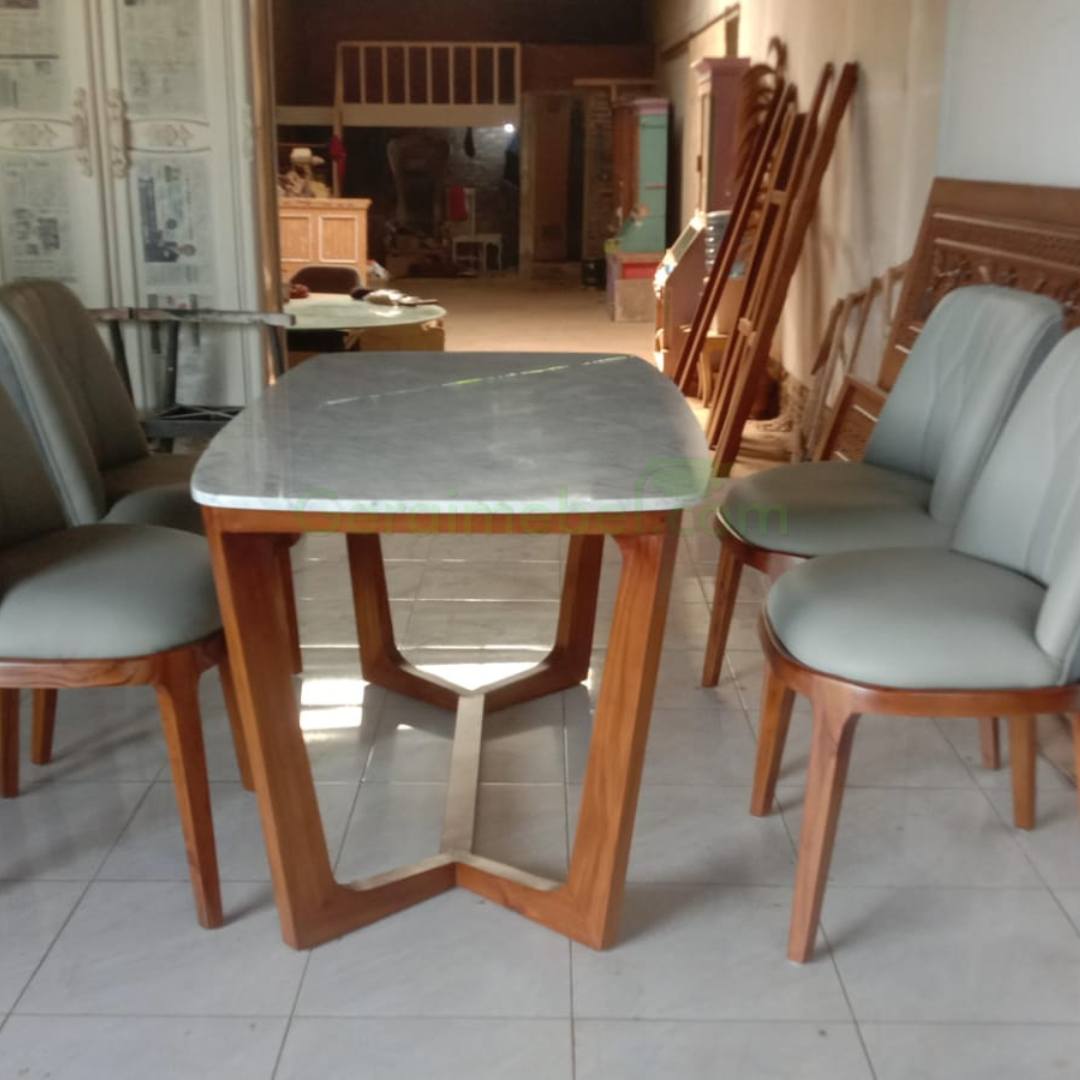 Set Meja Makan Modern 6 Kursi Marmer