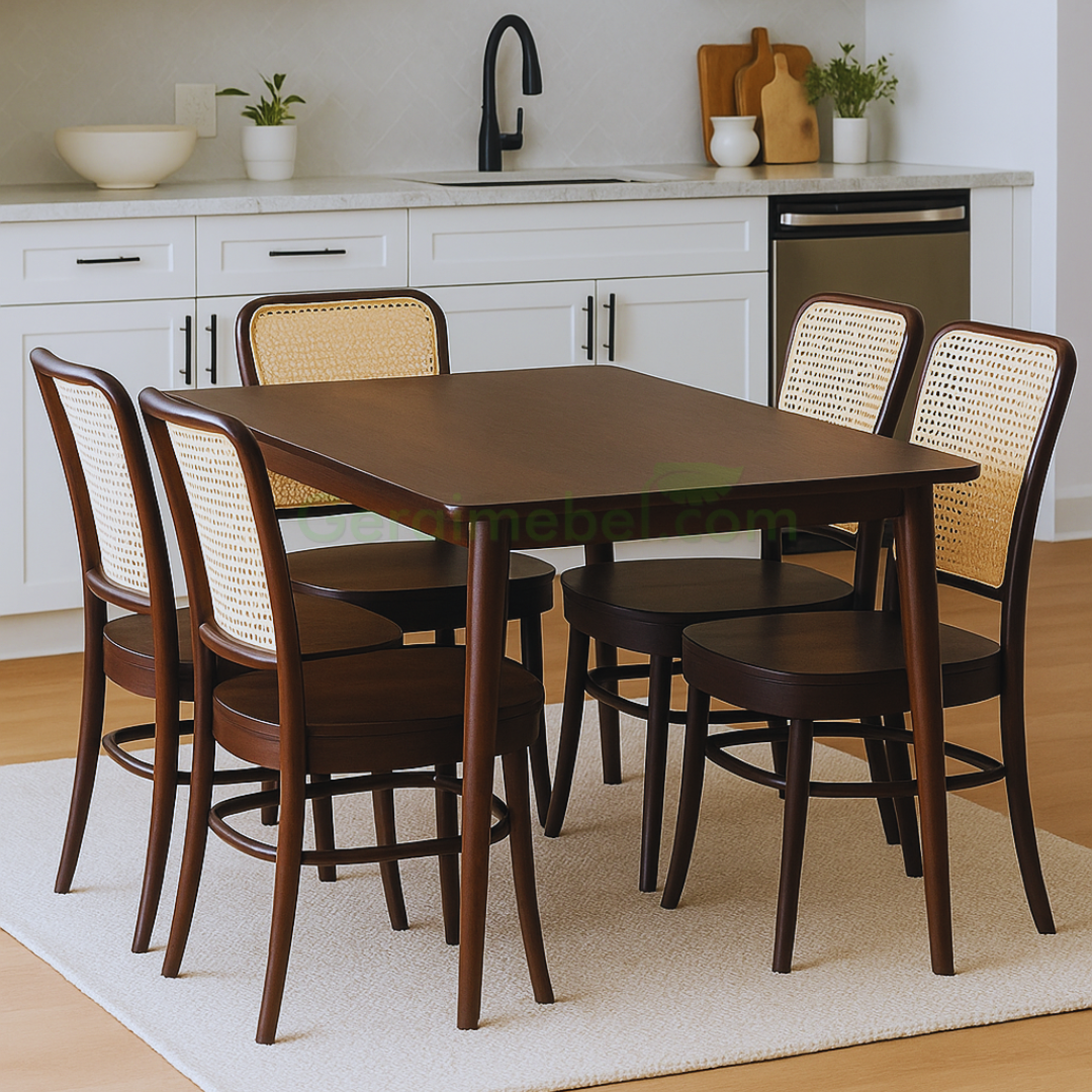 MEJA MAKAN MINIMALIS KURSI ROTAN JATI