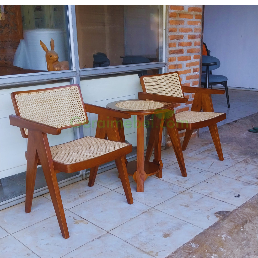 Set Kursi Teras Rotan Kayu Jati