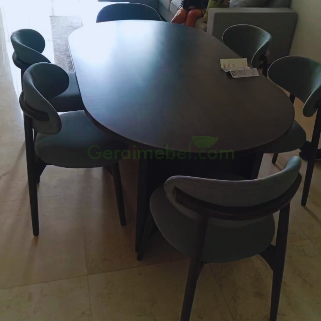Set Meja Makan Modern 6 Kursi Kayu Jati