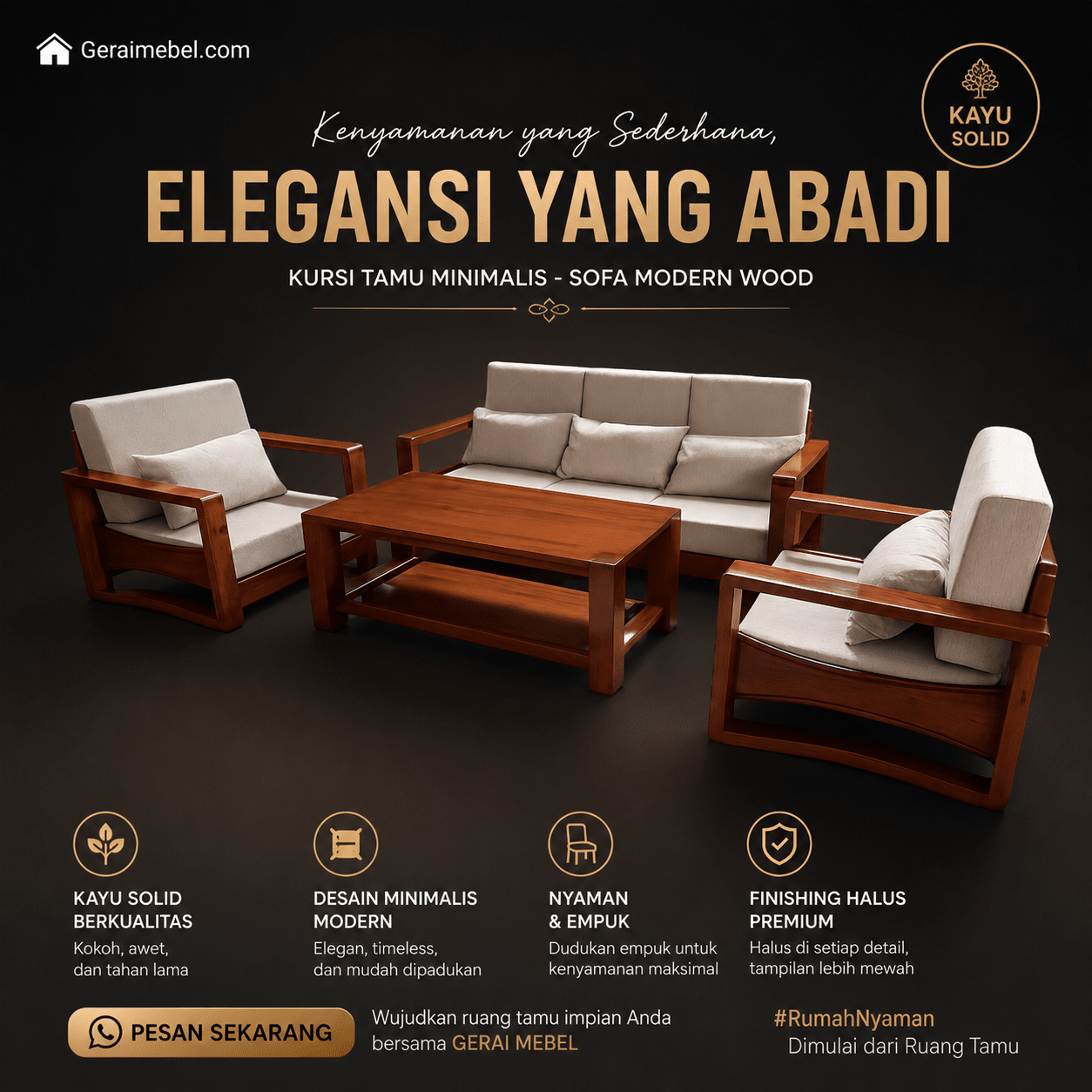 Kursi Tamu Minimalis Kayu Solid Jepara untuk Hunian Modern