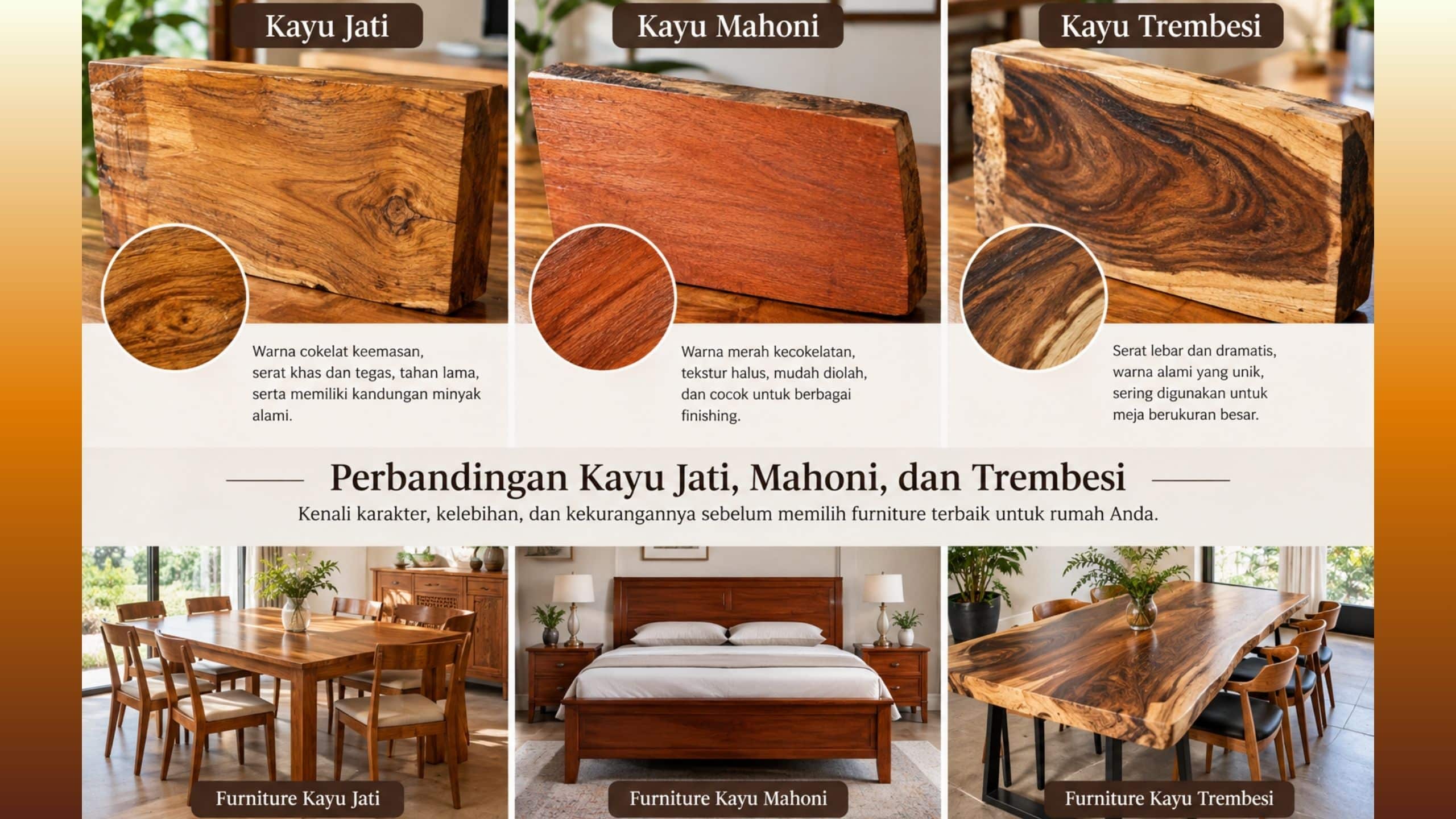Perbedaan Kayu Jati, Mahoni, dan Trembesi